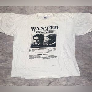 Vintage 1993 “The Fugitive” Richard Kimble Movie Promo White Tee Tshirt XL
